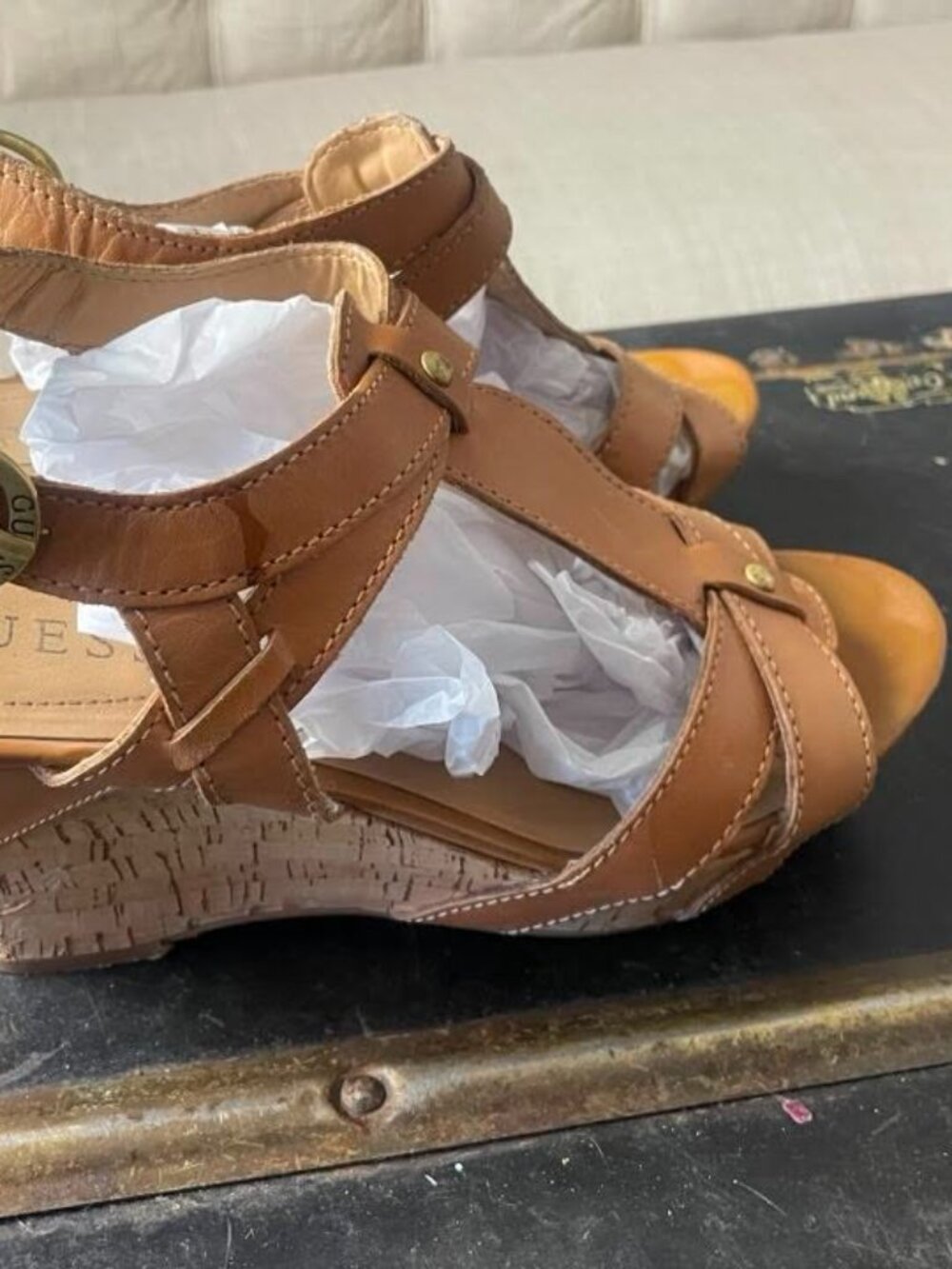 EUC Guess Tan Leather Wedges size 7.5